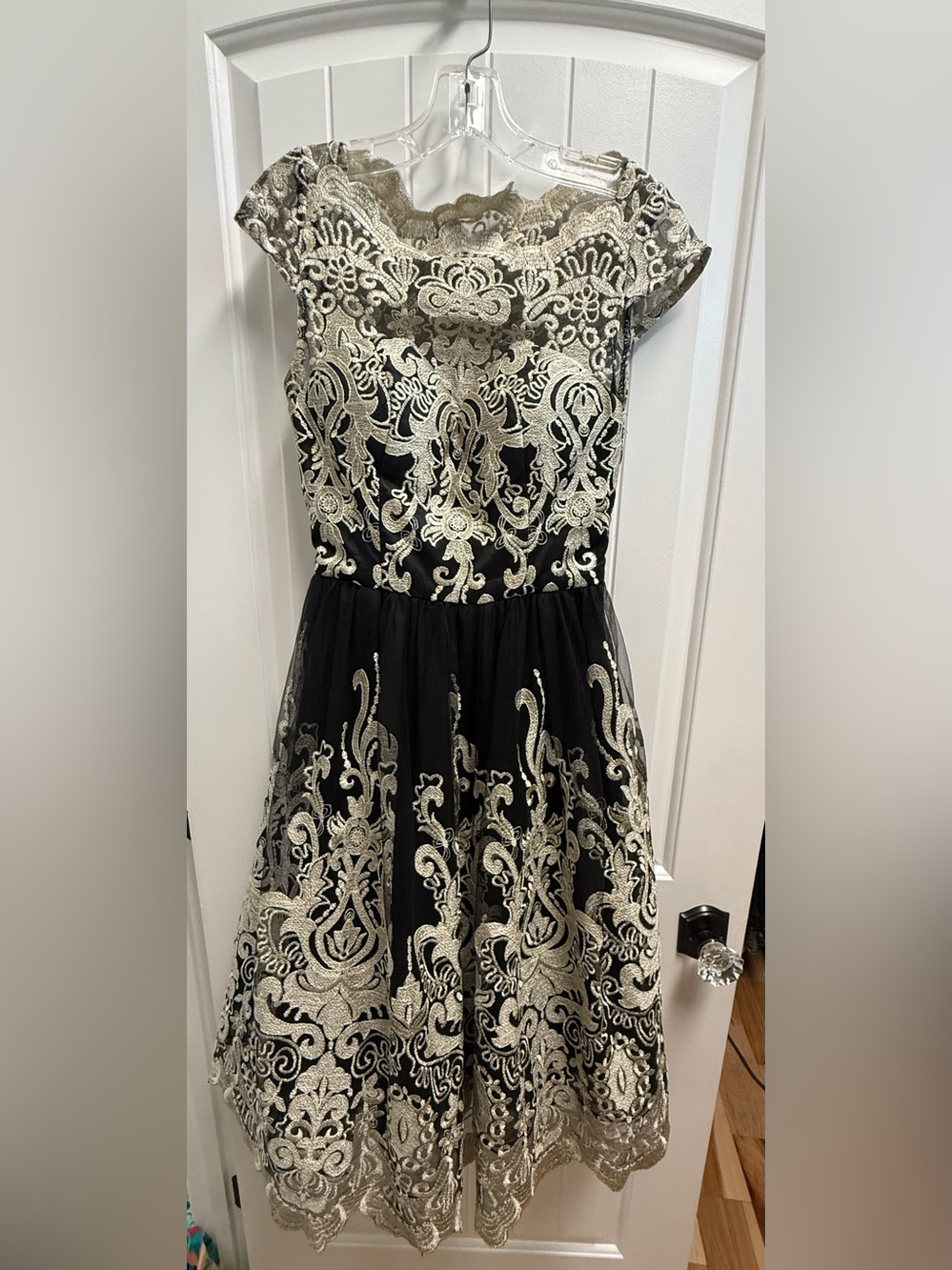 Chi Chi London Black and Ivory Lace Dress US Size 6 Tulle Lined Midi Length